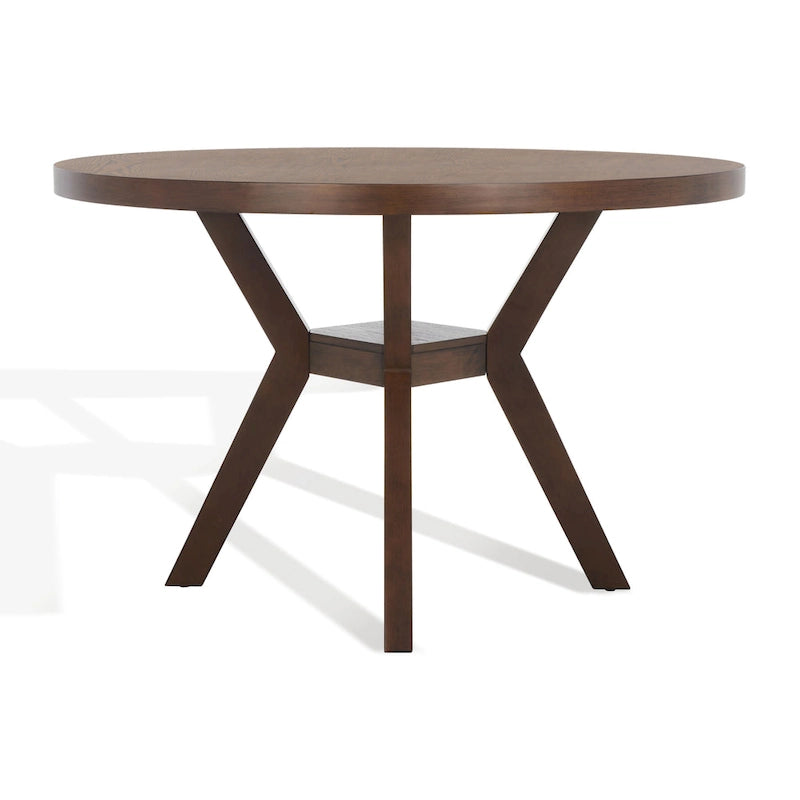 Round Wood Dining Table Dark Brown Pedestal Base Contemporary Style