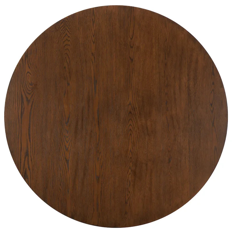 Round Wood Dining Table Dark Brown Pedestal Base Contemporary Style
