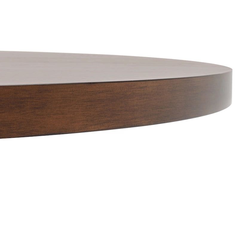 Round Wood Dining Table Dark Brown Pedestal Base Contemporary Style