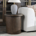 Round Oak Veneer Coffee Brown Cylindrical Plinth Base Wood End Table