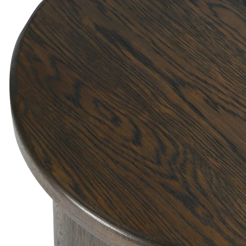 Round Oak Veneer Coffee Brown Cylindrical Plinth Base Wood End Table