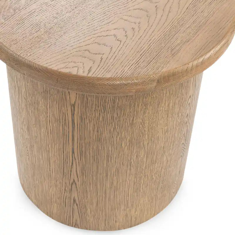 Round Oak Veneer Coffee Brown Cylindrical Plinth Base Wood End Table