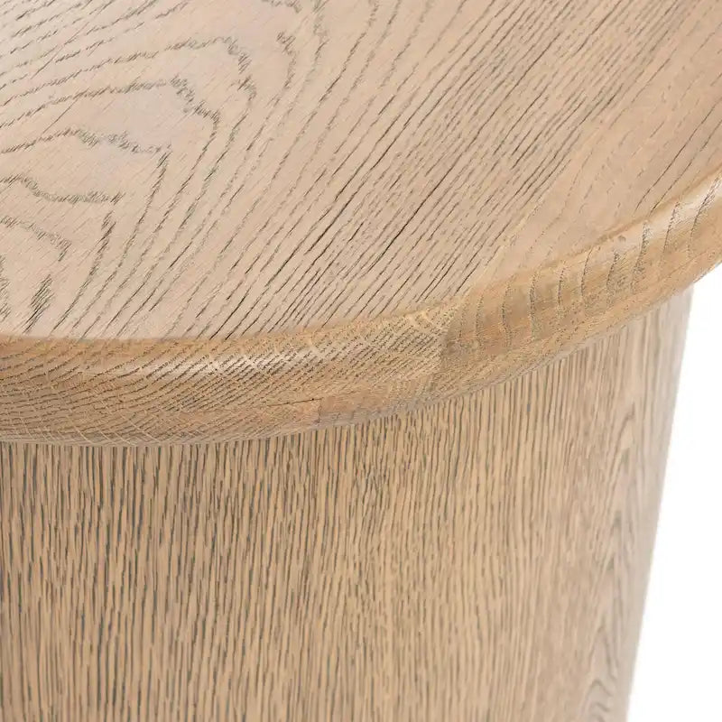 Round Oak Veneer Coffee Brown Cylindrical Plinth Base Wood End Table