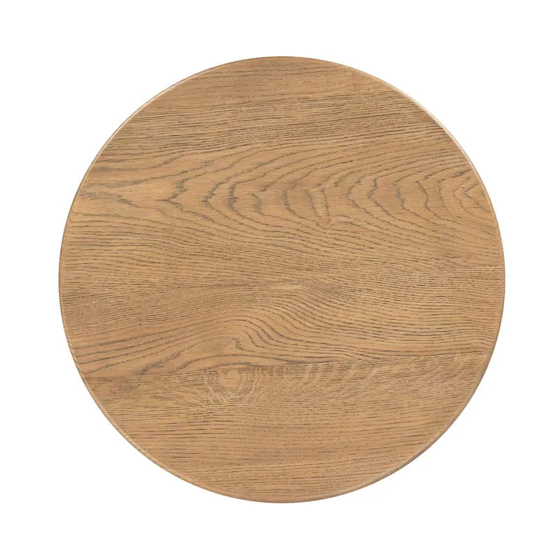 Round Oak Veneer Coffee Brown Cylindrical Plinth Base Wood End Table